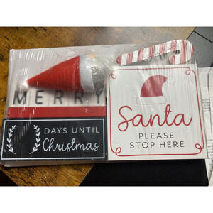 Holiday Time, 5 Piece Tier Tray Set, Santa Stop Here, Christmas Decor, NWT